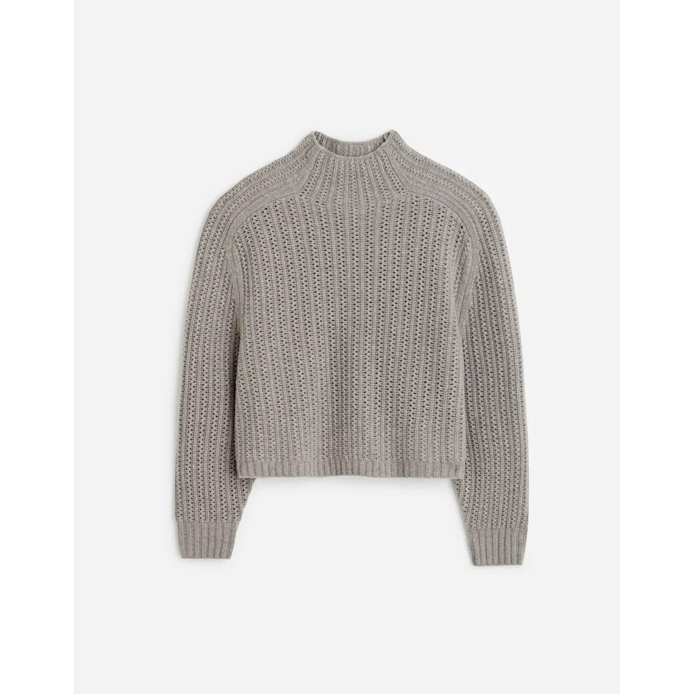 Madewell Pointelle Stitch Mockneck Sweater Womens Small‎ Gray Merino Wool Boxy